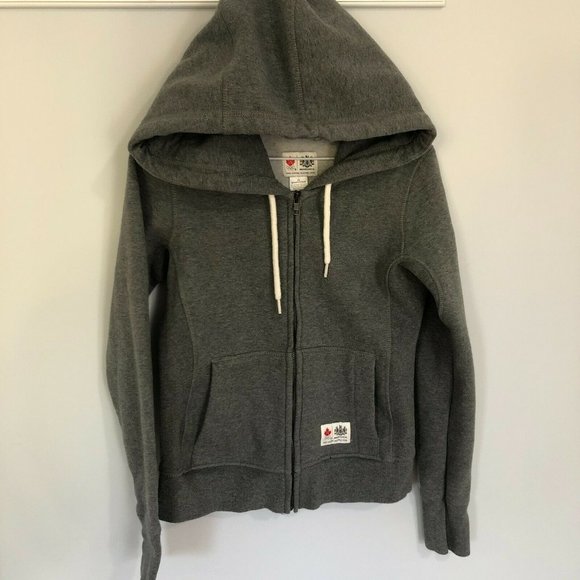 Hudsons Bay x  Olympics Hoodie Women's S Oversized Hood Gray Patch Zip EUC - Picture 1 of 4